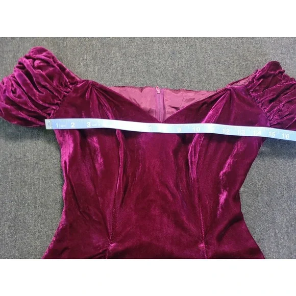 Vintage 80s Off The Shoulder Fit Flare Mini Dress Magenta Size XS Poofy Party - Picture 10 of 15